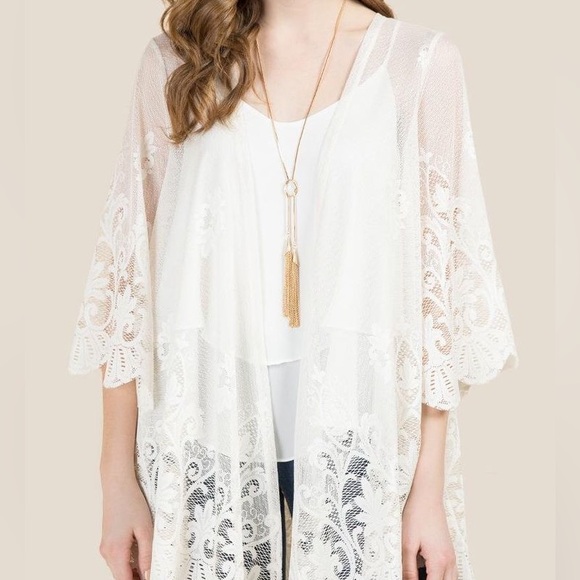 Anthropologie Ivory Lace Oversized Kimono Shawl - Picture 2 of 10